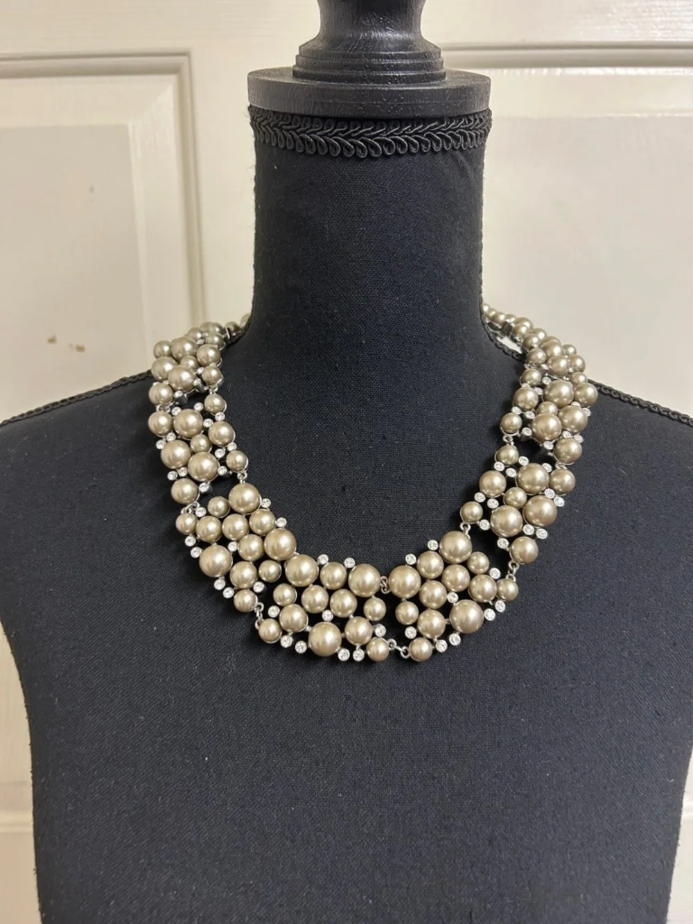 J Crew Clear Rhinestone Crystals and Faux Pearls on a Silver Tone necklace - Picture 1 of 9